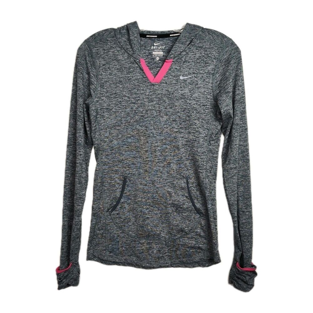 Nike Dri-Fit Hoodie Sweatshirt Women's XS Gray Thumb Holes Hand Warmers Pockets